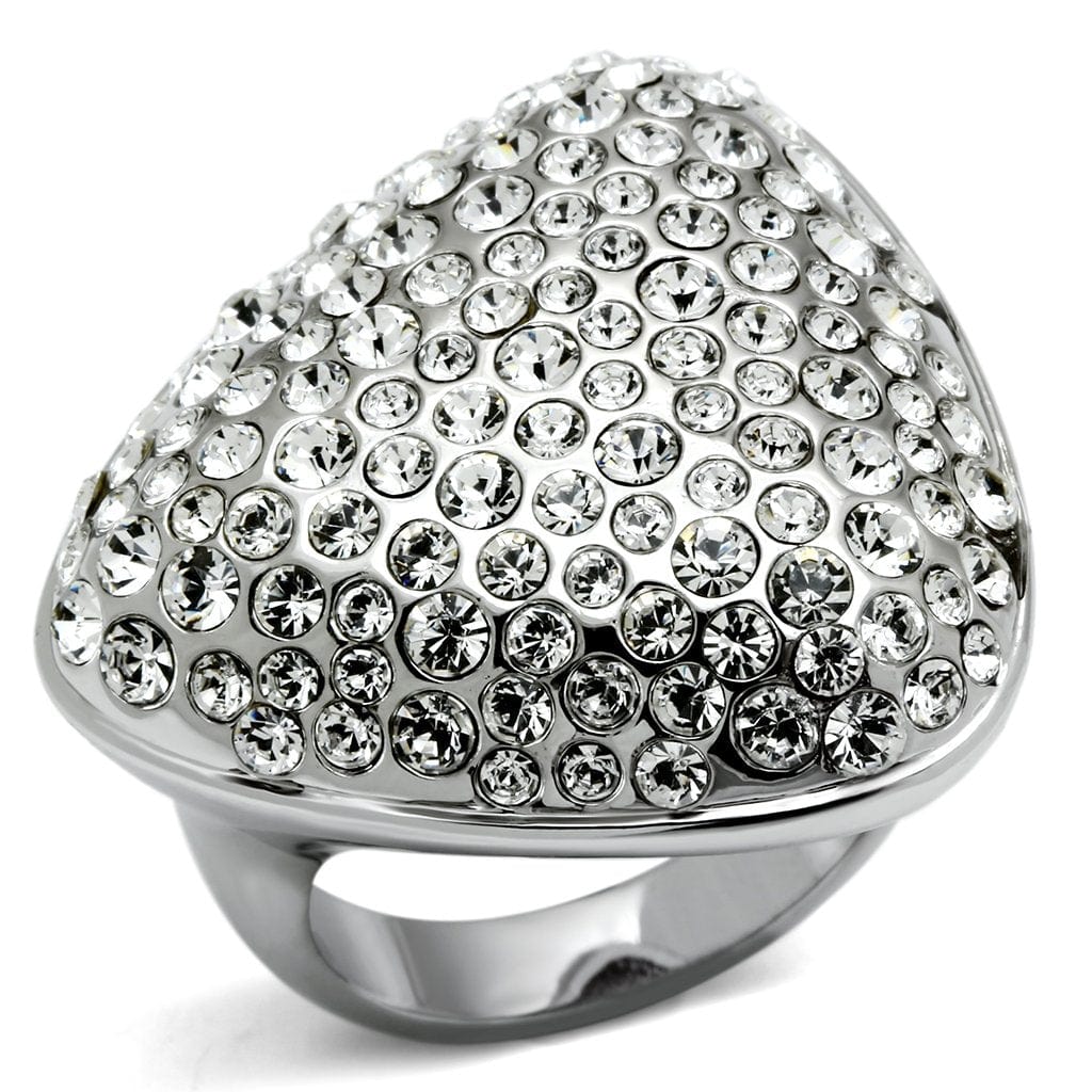 Alamode Rhodium Brass Ring with Top Grade Crystal in Clear - Alamode