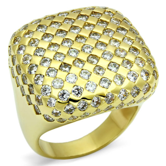 Alamode Gold Brass Ring with AAA Grade CZ in Clear