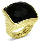 Alamode Gold Brass Ring with AAA Grade CZ in Jet