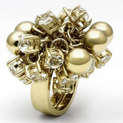 Alamode Gold Brass Ring with Top Grade Crystal in Clear - Flyclothing LLC