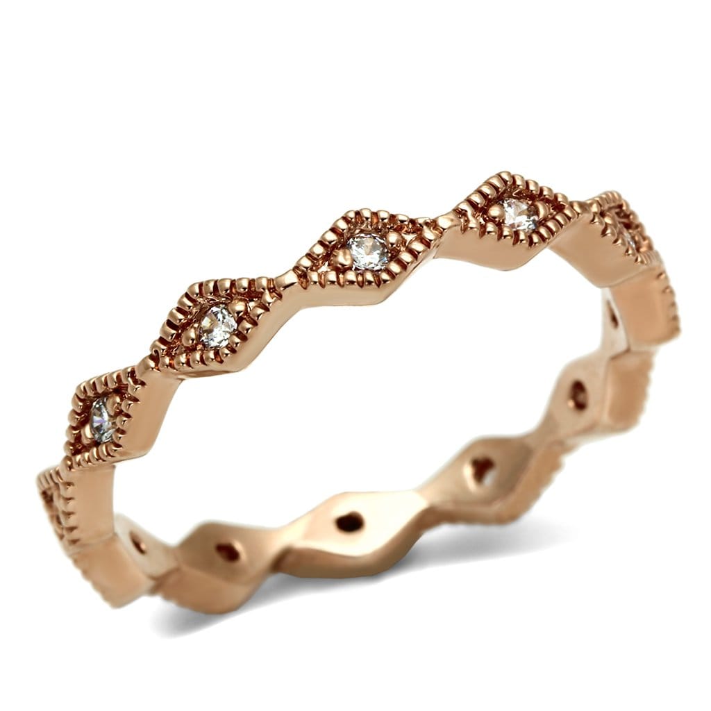 Alamode Rose Gold Brass Ring with AAA Grade CZ in Clear - Alamode