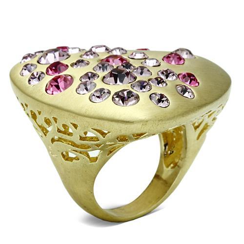 Alamode Gold & Brush Brass Ring with Top Grade Crystal in Multi Color - Flyclothing LLC