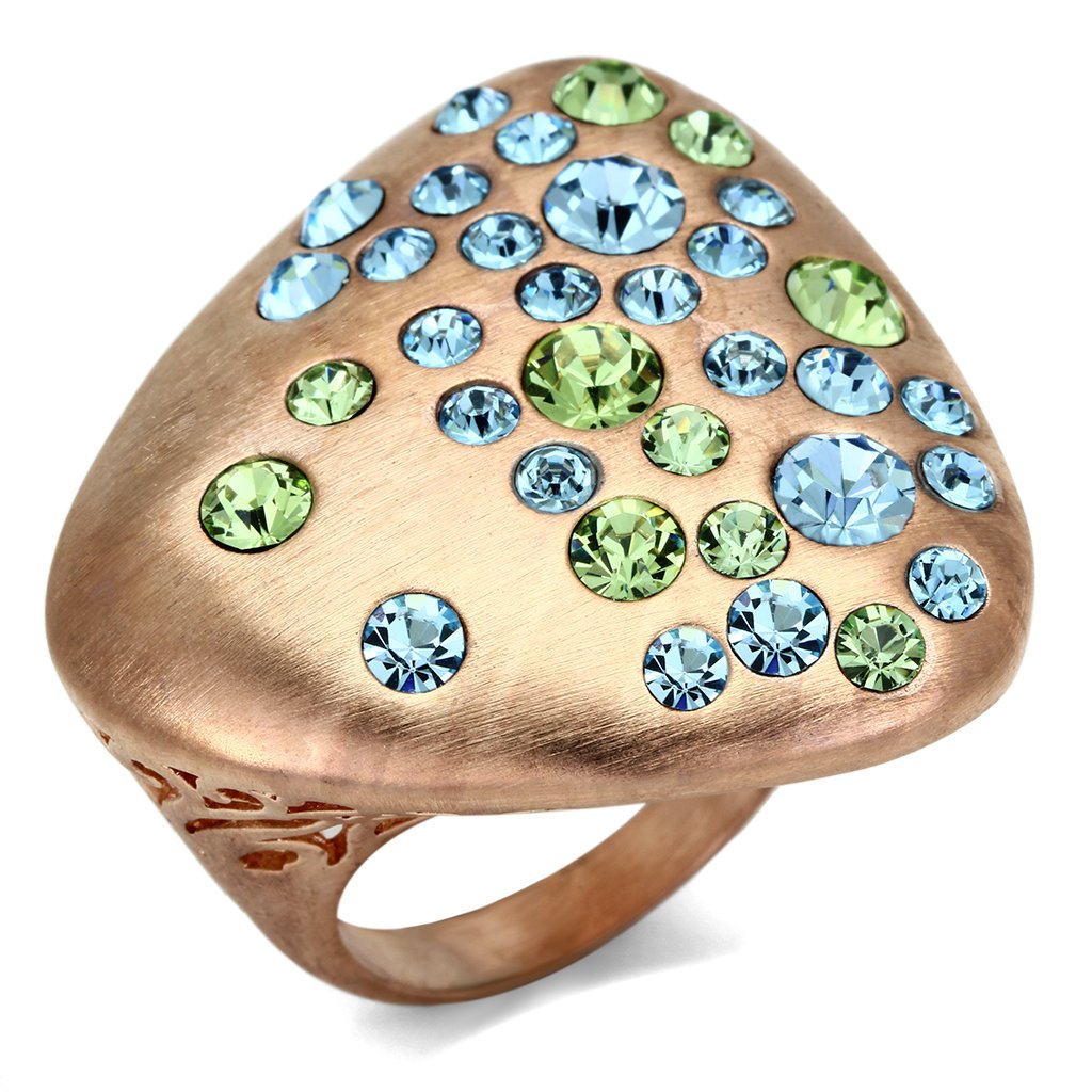 Alamode Rose Gold Brass Ring with Top Grade Crystal in Multi Color