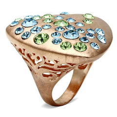 Alamode Rose Gold Brass Ring with Top Grade Crystal in Multi Color - Flyclothing LLC