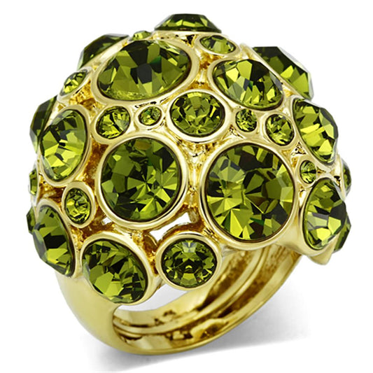 Alamode Gold Brass Ring with Top Grade Crystal in Olivine color