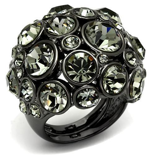 Alamode Ruthenium Brass Ring with Top Grade Crystal in Black Diamond