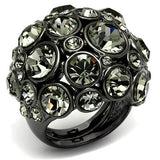 Alamode Ruthenium Brass Ring with Top Grade Crystal in Black Diamond