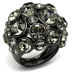 Alamode Ruthenium Brass Ring with Top Grade Crystal in Black Diamond - Alamode