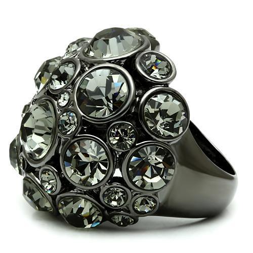 Alamode Ruthenium Brass Ring with Top Grade Crystal in Black Diamond - Flyclothing LLC