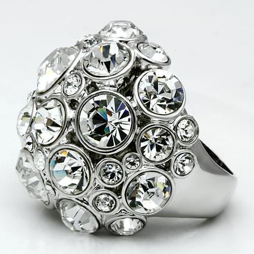 Alamode Rhodium Brass Ring with Top Grade Crystal in Clear - Alamode