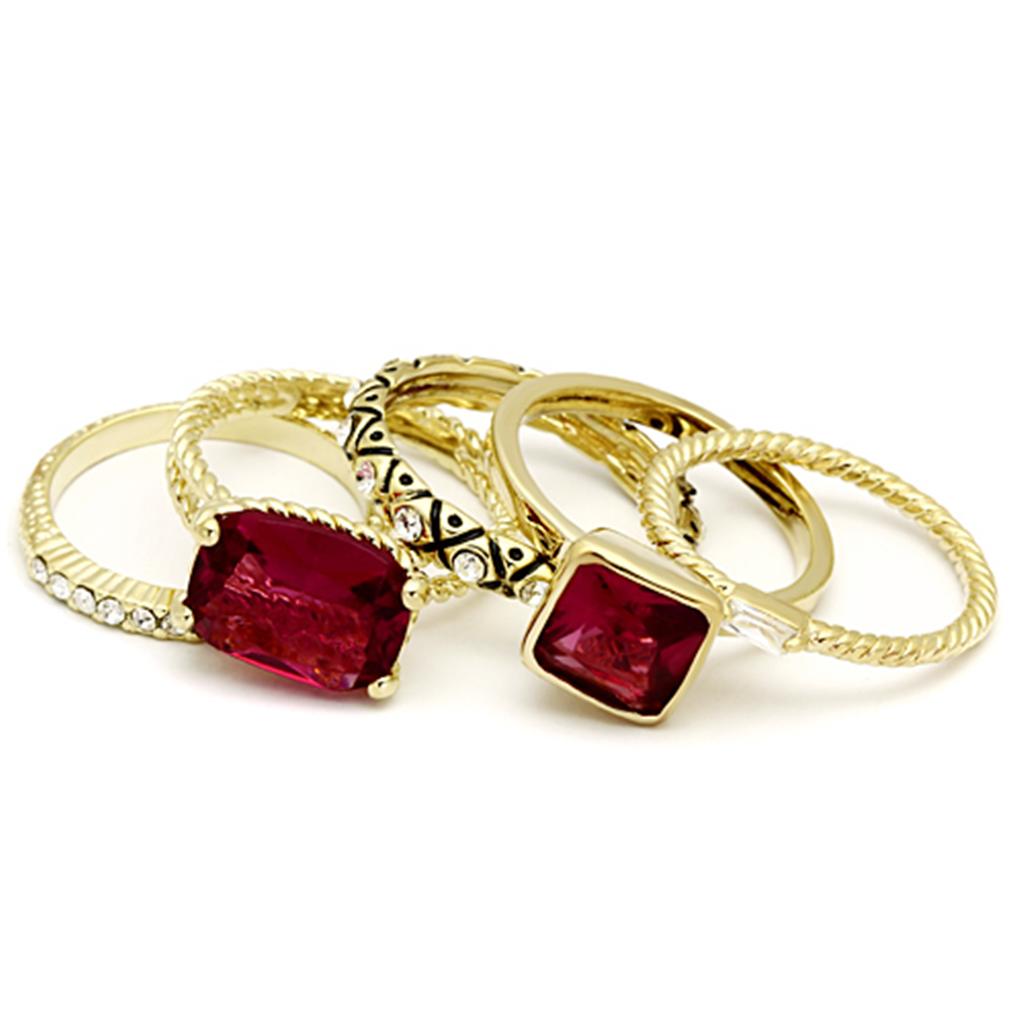 Alamode Gold Brass Ring with Synthetic Synthetic Glass in Ruby