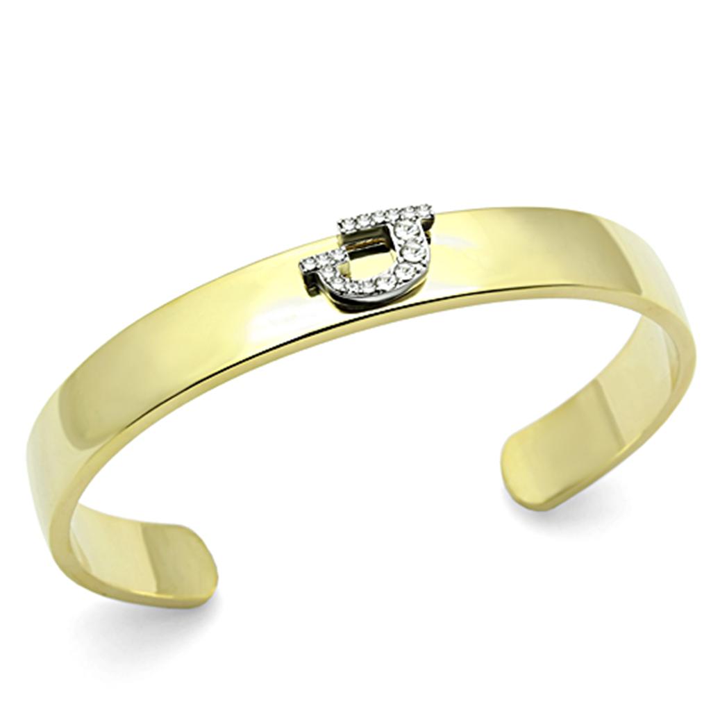 Alamode Gold+Rhodium White Metal Bangle with Top Grade Crystal in Clear