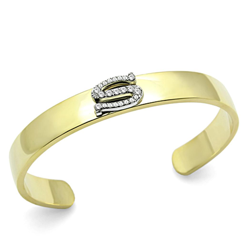 Alamode Gold+Rhodium White Metal Bangle with Top Grade Crystal in Clear