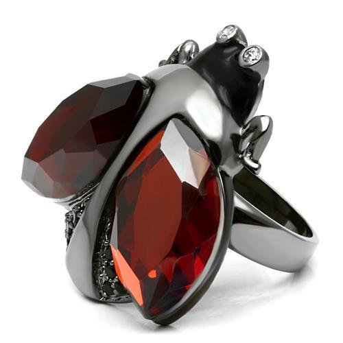 Alamode Ruthenium Brass Ring with AAA Grade CZ in Garnet - Flyclothing LLC