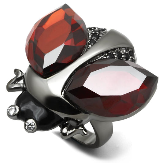 Alamode Ruthenium Brass Ring with AAA Grade CZ in Garnet - Alamode