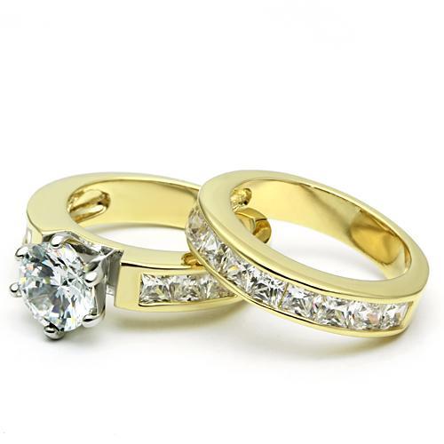 Alamode Gold+Rhodium Brass Ring with AAA Grade CZ in Clear - Flyclothing LLC