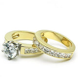 Alamode Gold+Rhodium Brass Ring with AAA Grade CZ in Clear - Flyclothing LLC