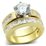 Alamode Gold+Rhodium Brass Ring with AAA Grade CZ in Clear