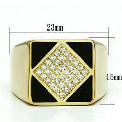 Alamode Gold Brass Ring with AAA Grade CZ in Clear - Flyclothing LLC