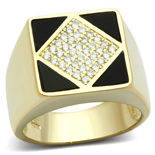 Alamode Gold Brass Ring with AAA Grade CZ in Clear