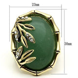 Alamode Gold Brass Ring with Semi-Precious Jade in Emerald - Flyclothing LLC