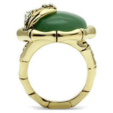 Alamode Gold Brass Ring with Semi-Precious Jade in Emerald - Flyclothing LLC