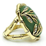 Alamode Gold Brass Ring with Semi-Precious Jade in Emerald - Flyclothing LLC