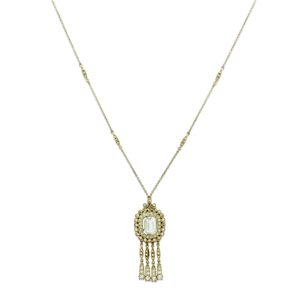 Alamode Gold Brass Necklace with Top Grade Crystal in Clear