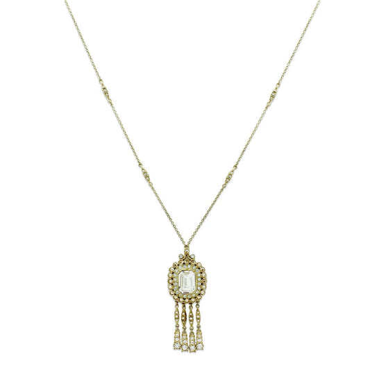 Alamode Gold Brass Necklace with Top Grade Crystal in Clear