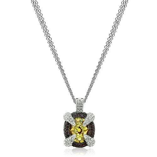 Alamode Rhodium+Hematite Brass Chain Pendant with AAA Grade CZ in Topaz - Alamode