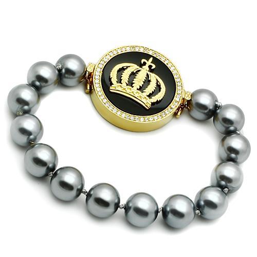 Alamode Gold Brass Bracelet with Semi-Precious Onyx in Jet