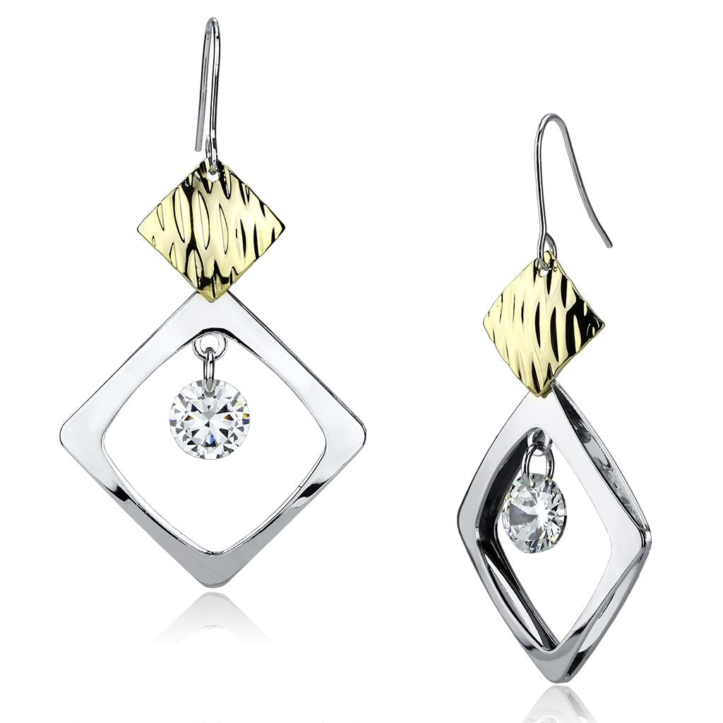 Alamode Gold+Rhodium Iron Earrings with AAA Grade CZ in Clear