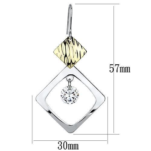 Alamode Gold+Rhodium Iron Earrings with AAA Grade CZ in Clear - Flyclothing LLC