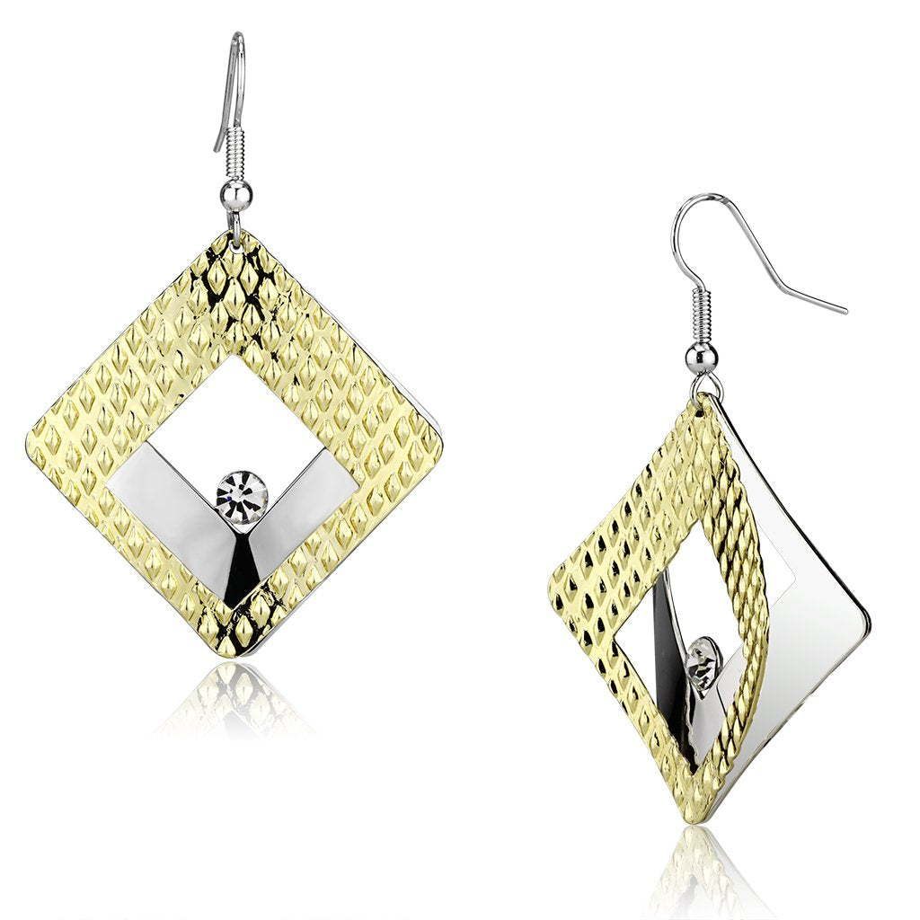 Alamode Gold+Rhodium Iron Earrings with Top Grade Crystal in Clear