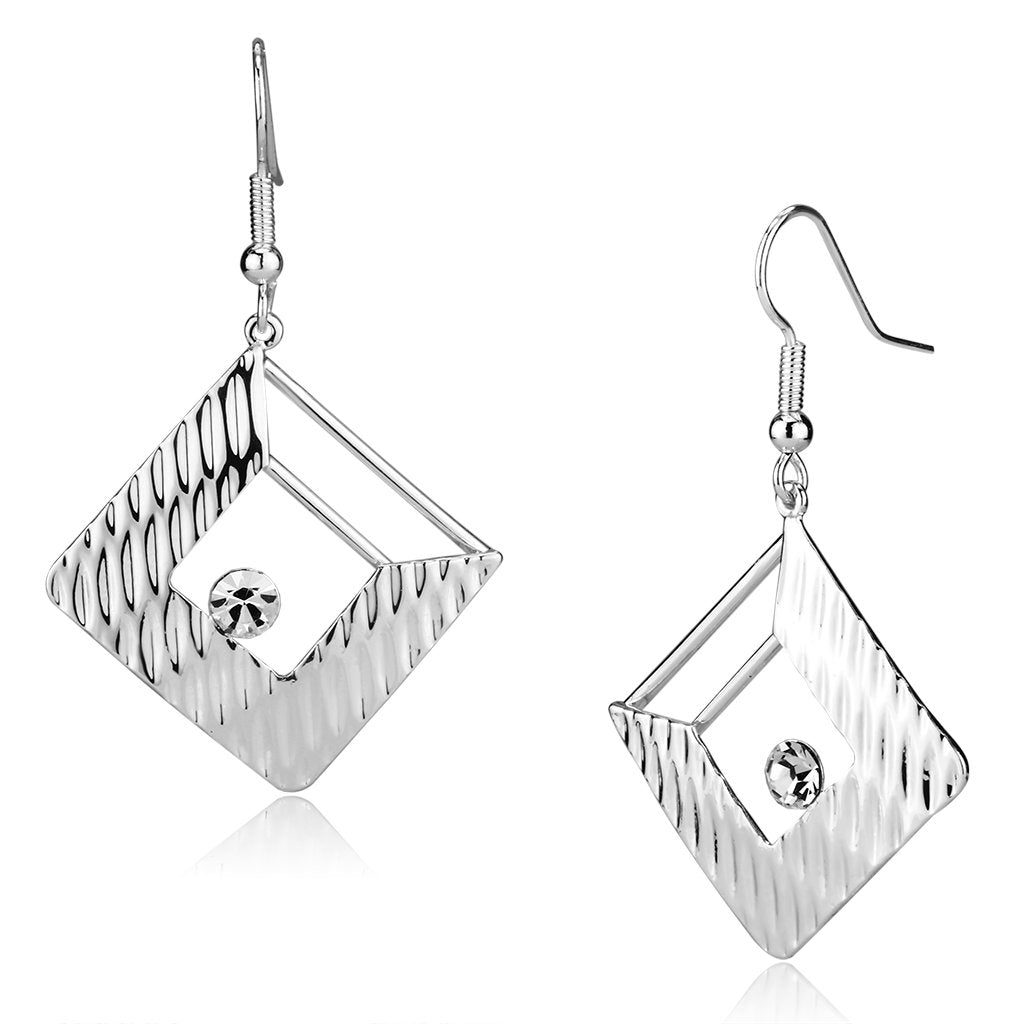 Alamode Rhodium Iron Earrings with Top Grade Crystal in Clear