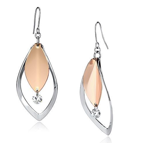 Alamode Rose Gold + Rhodium Iron Earrings with AAA Grade CZ in Clear - Alamode