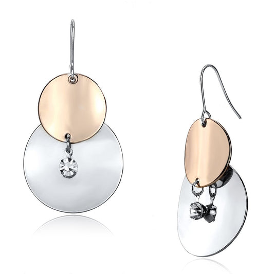 Alamode Rose Gold + Rhodium Iron Earrings with Top Grade Crystal in Clear - Alamode