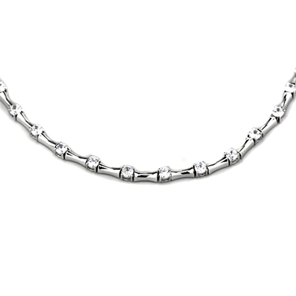 Alamode Rhodium Brass Necklace with AAA Grade CZ in Clear