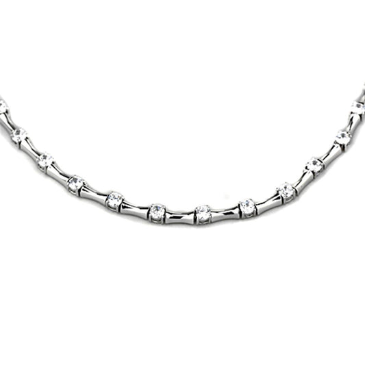 Alamode Rhodium Brass Necklace with AAA Grade CZ in Clear