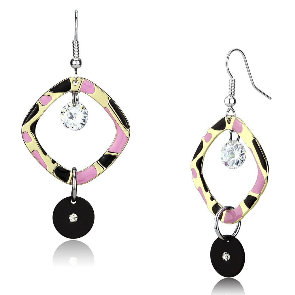 Alamode Special Color Iron Earrings with AAA Grade CZ in Clear - Alamode