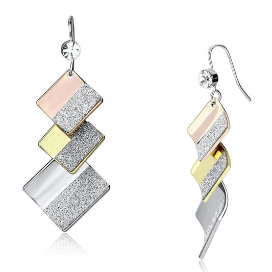 Alamode Rhodium + Gold + Rose Gold Iron Earrings with Top Grade Crystal in Clear