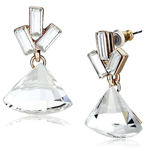 Alamode Rose Gold Iron Earrings with Top Grade Crystal in Clear