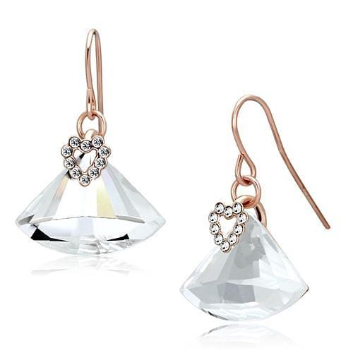 Alamode Rose Gold Iron Earrings with Top Grade Crystal in Clear - Alamode