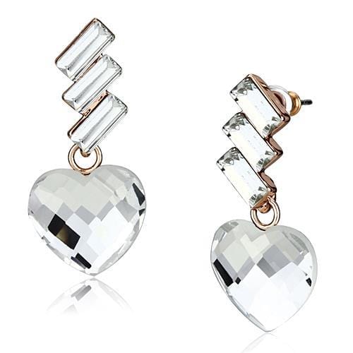 Alamode Rose Gold Iron Earrings with Top Grade Crystal in Clear - Alamode