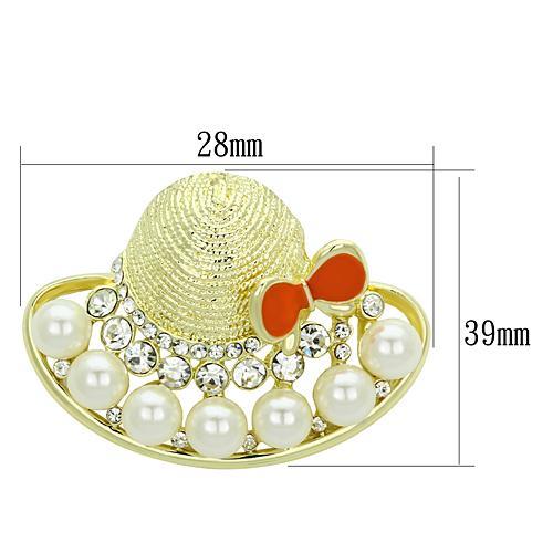 Alamode Flash Gold White Metal Brooches with Synthetic Pearl in White - Flyclothing LLC