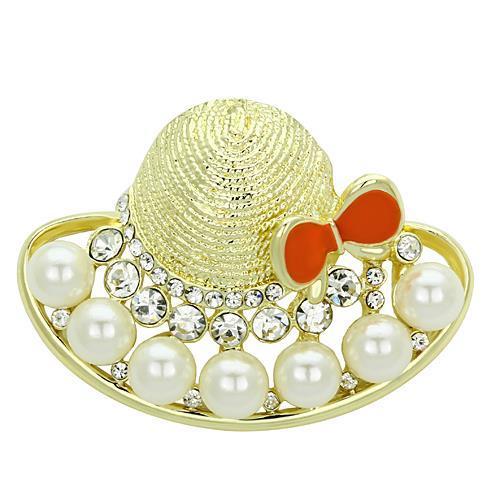 Alamode Flash Gold White Metal Brooches with Synthetic Pearl in White