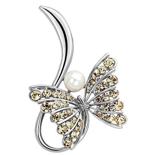 Alamode Imitation Rhodium White Metal Brooches with Synthetic Pearl in White - Alamode