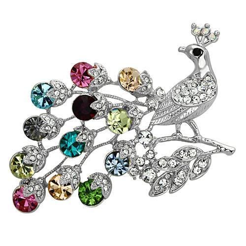 Alamode Imitation Rhodium White Metal Brooches with Top Grade Crystal in Multi Color - Alamode