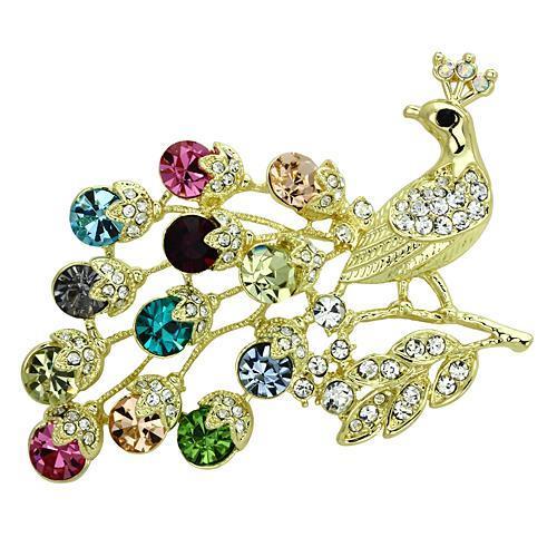 Alamode Flash Gold White Metal Brooches with Top Grade Crystal in Multi Color