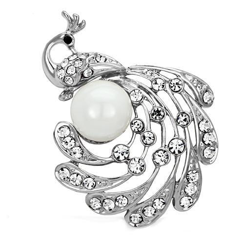 Alamode Imitation Rhodium White Metal Brooches with Synthetic Pearl in White - Alamode